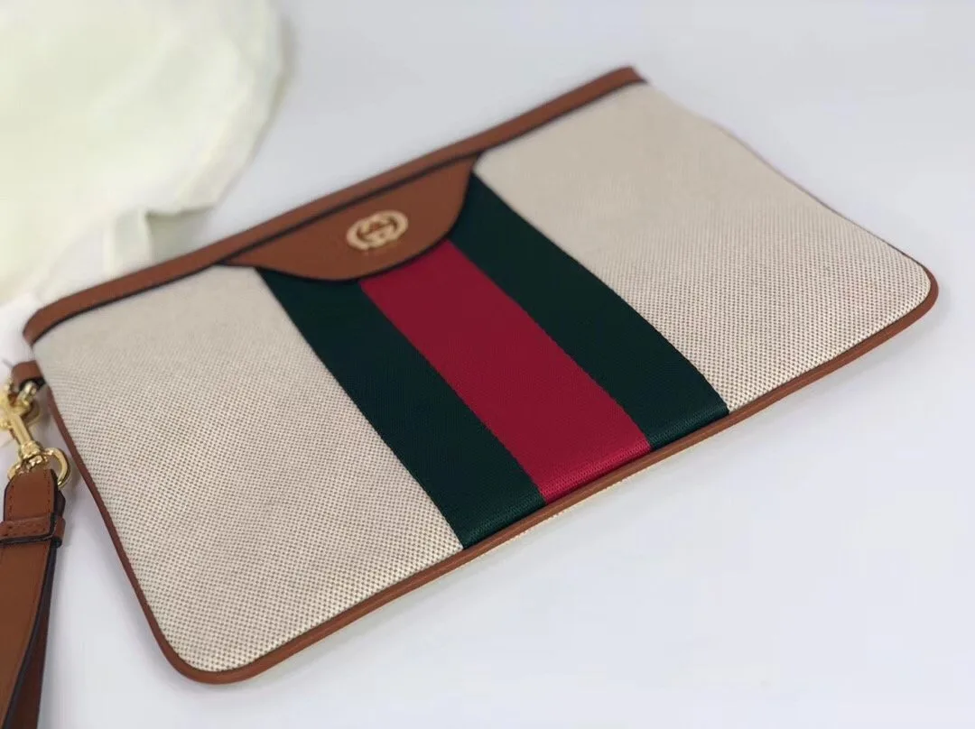 Gucci Vintage Canvas Pouch Beige Green Red Stripe , Mens Pouch / - Image 5