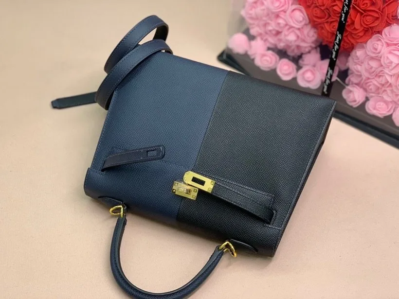 Alternative view of Hermes Kelly 28 Sellier Epsom Bag Black/Navy Blue