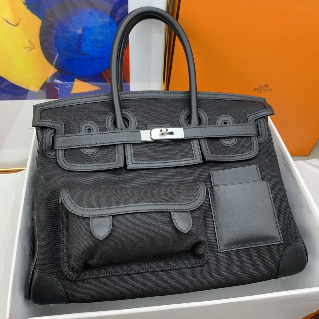 Hermes Birkin Cargo 35 Top Handle Bag / Black Silver Hardware - Image 9