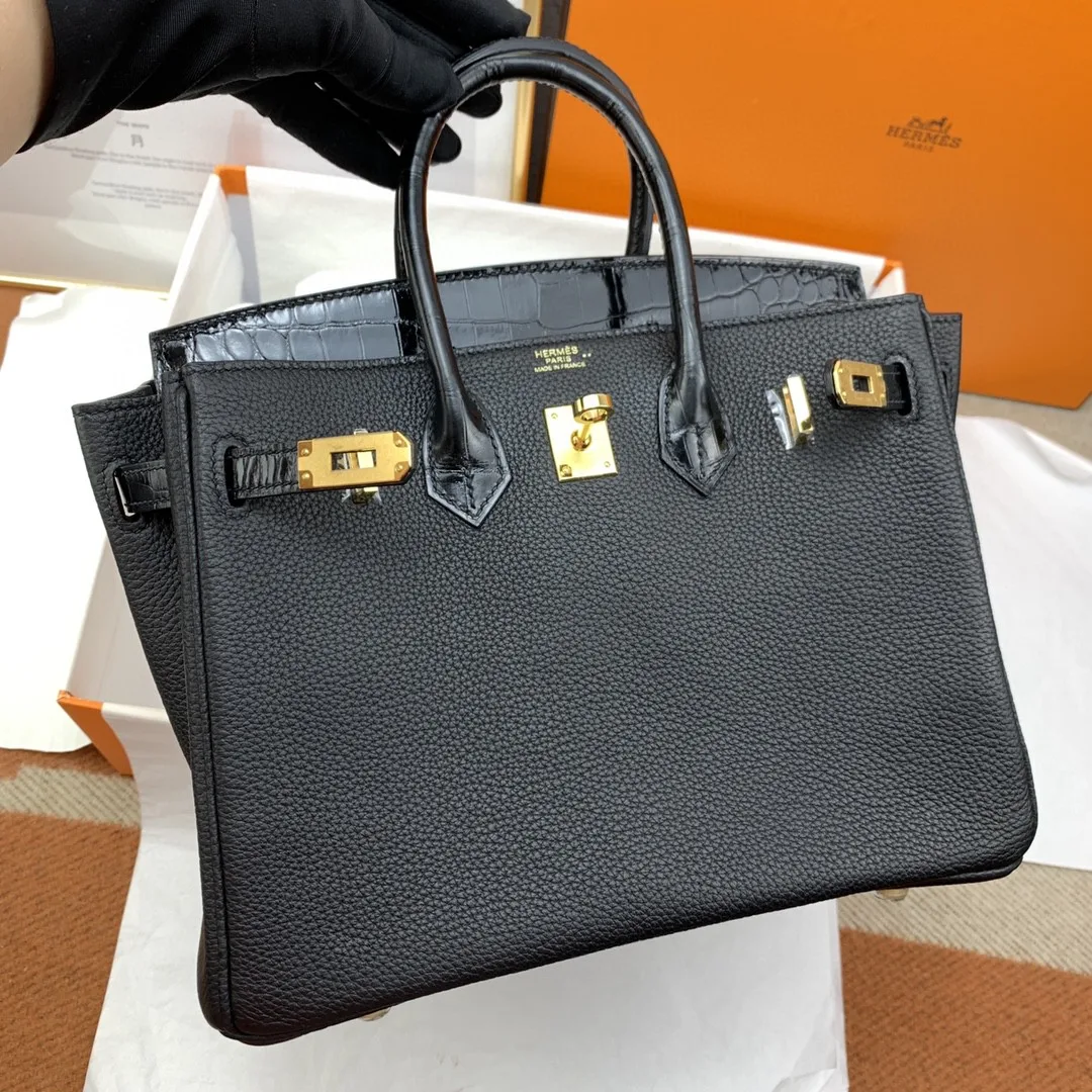 Hermes Birkin Top Handle Bag / Nata Togo Leather Black Gold Hardware - Image 7