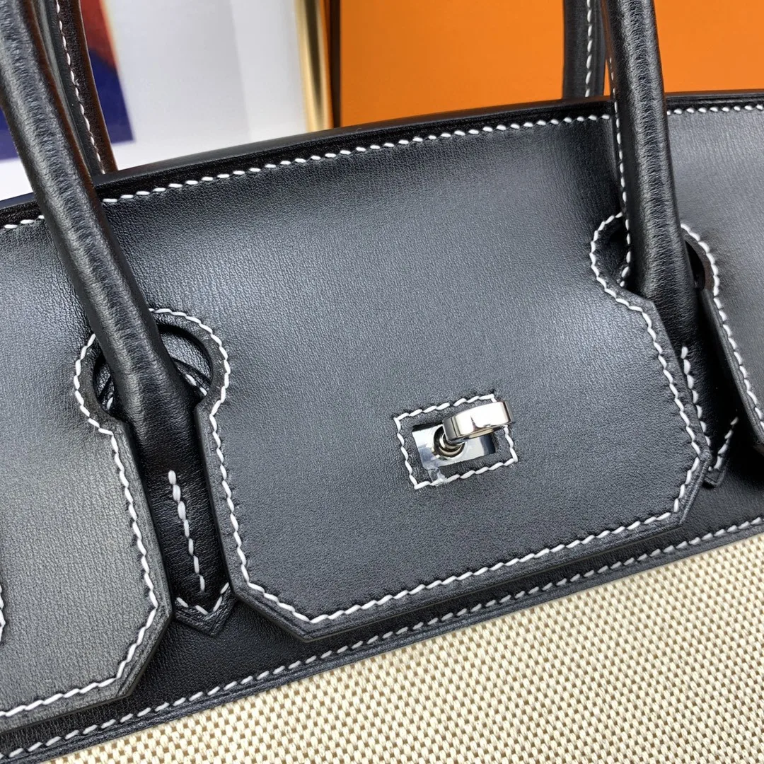Hermes Birkin Top Handle Bag / Nata Swift BiColor Silver Hardware - Image 6