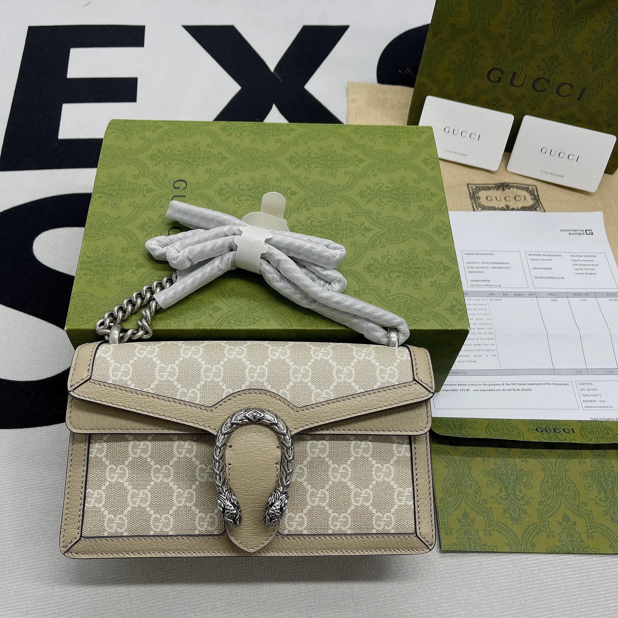 Gucci Dionysus Small Shoulder Bag / Beige/ White GG Supreme Canvas Palladium Hardware - Image 5