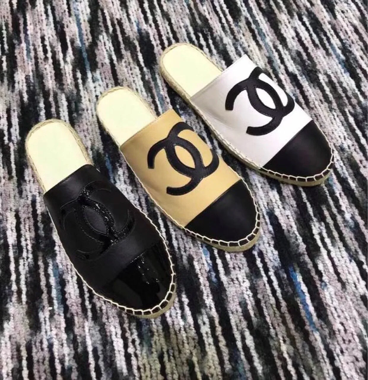 Chanel Mule Espadrille Slides White/Black , Shoes - Image 11
