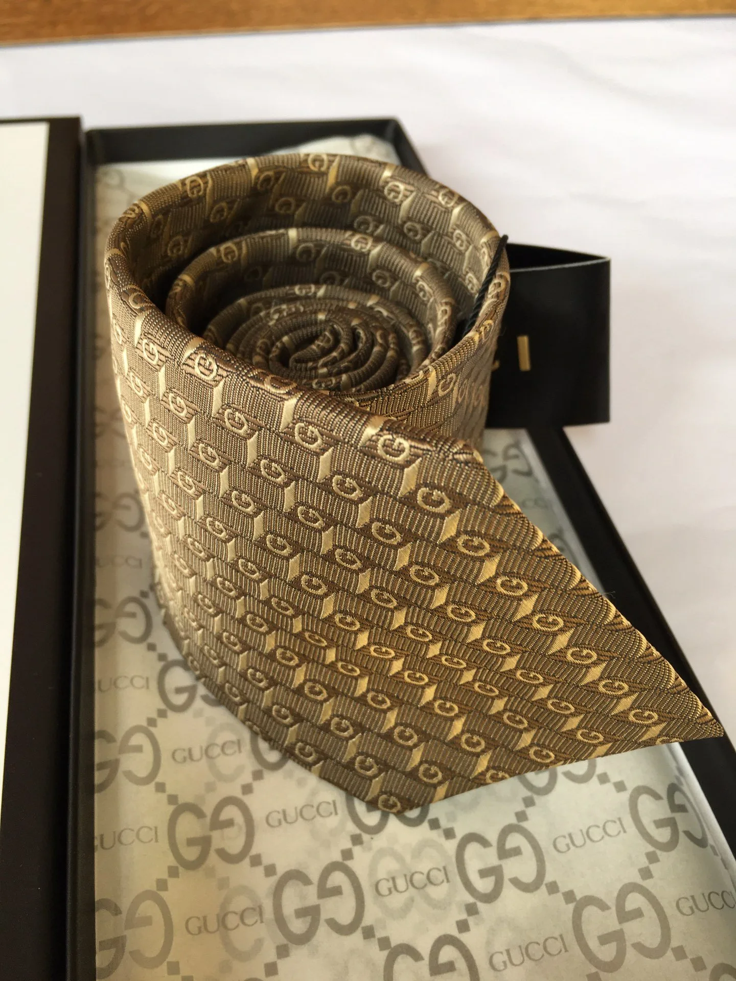 Gucci G Silk Jacquard Tie Yellow Copper GG Men - Image 5