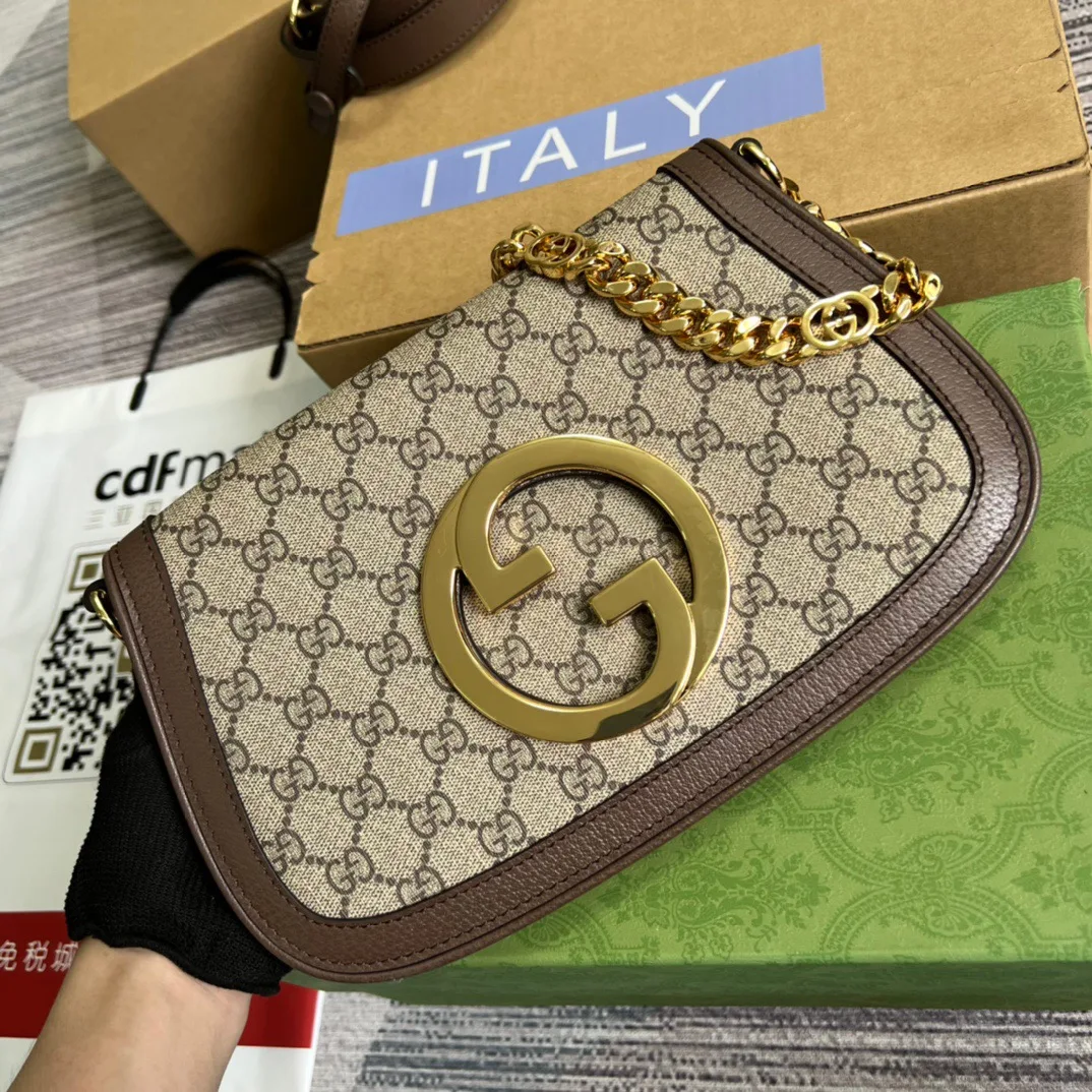 Gucci Blondie Medium Shoulder Bag / Beige/ Ebony GG Supreme Canvas Gold Hardware - Image 7