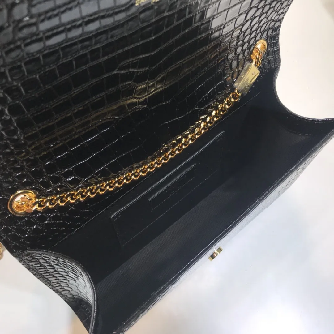 Saint Laurent Kate Medium Chain Bag With Tassel In Embossed Crocodile Black / YSL - Image 6