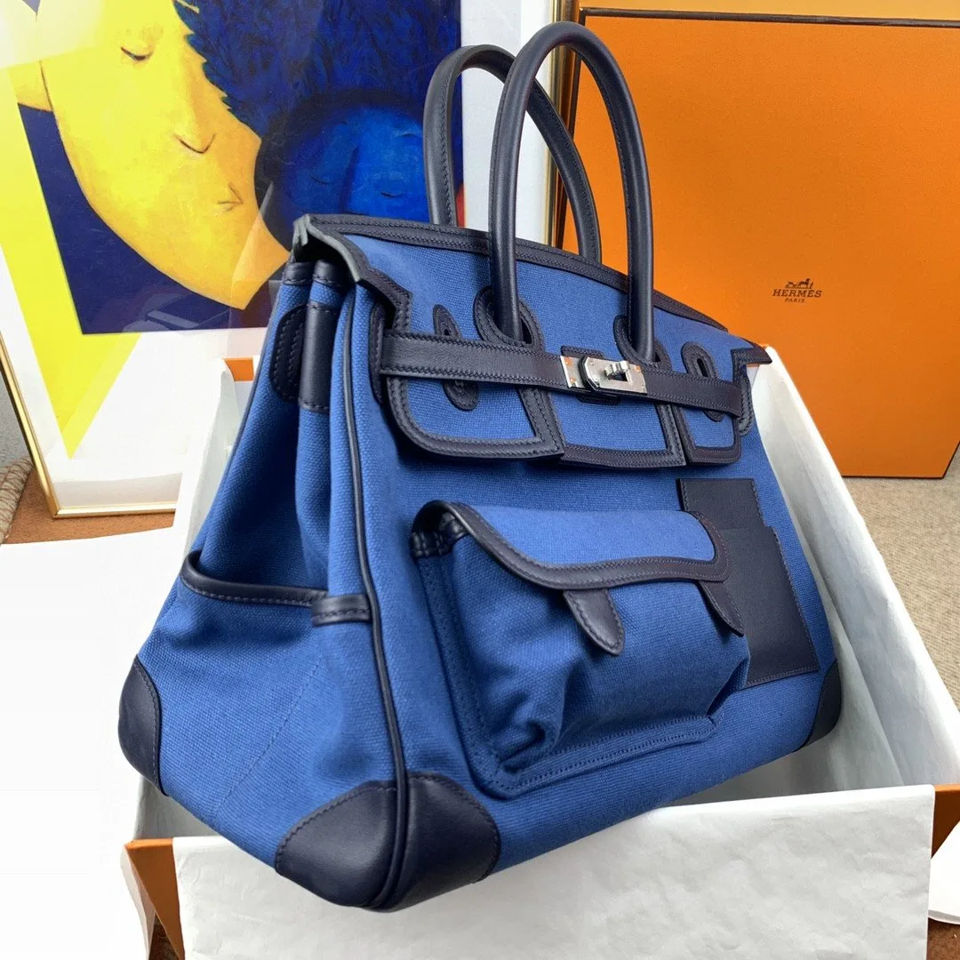 Hermes Birkin Cargo 35 Top Handle Bag / Blue Silver Hardware - Image 7