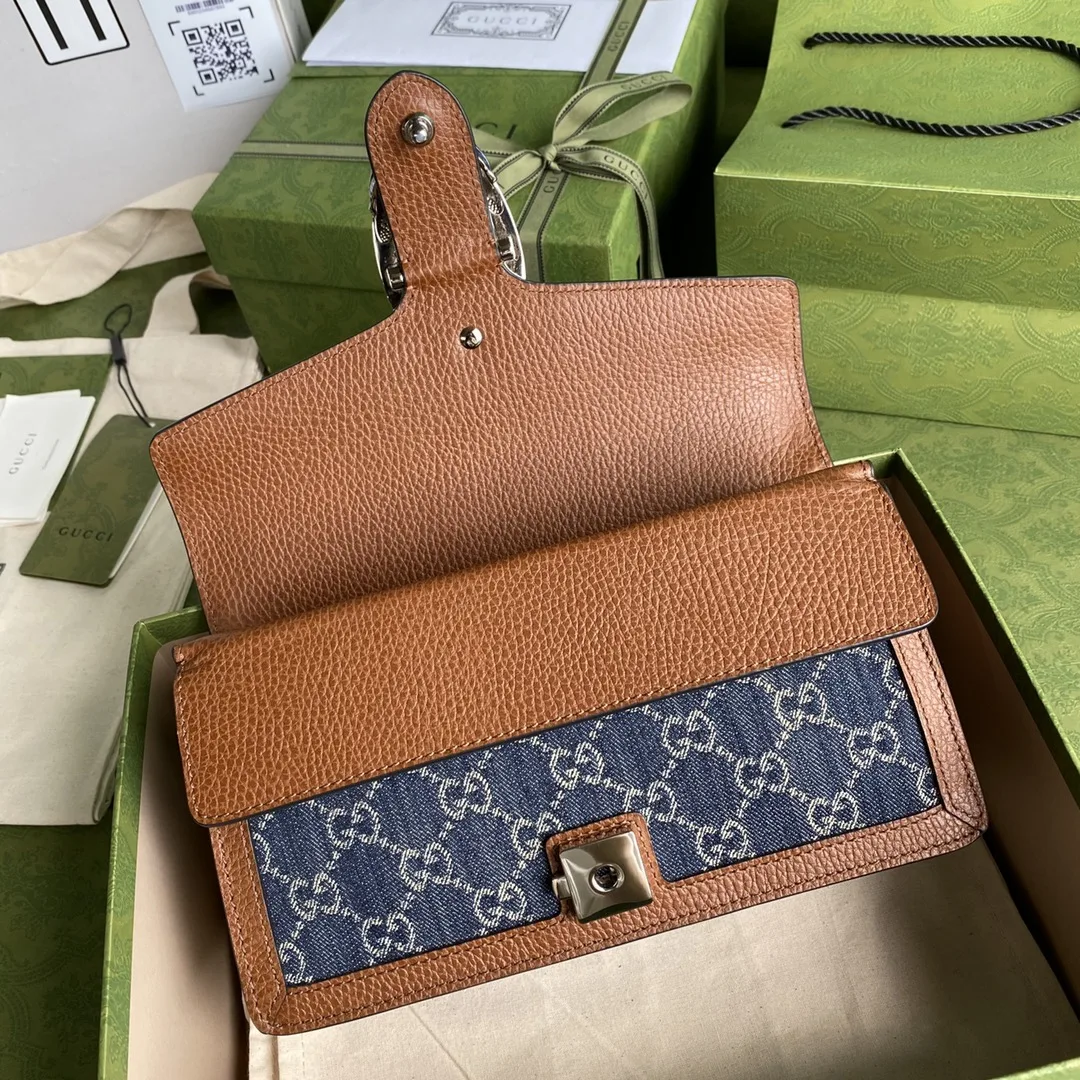 Gucci Dionysus Small Shoulder Bag / Dark Blue/ Ivory Eco Washed Organic GG Jacquard Denim Antique Silver Hardware - Image 4