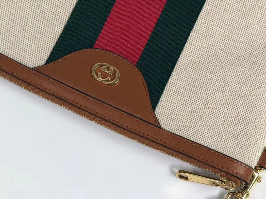Alternative view of Gucci Vintage Canvas Pouch Beige Green Red Stripe , Mens Pouch /