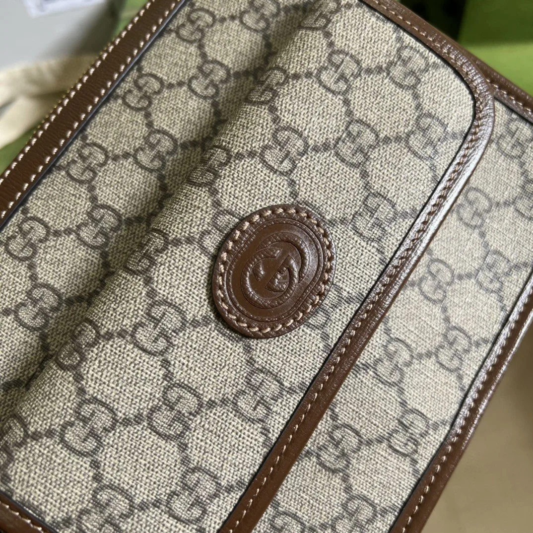 Gucci Messenger Bag With Interlocking G Beige And Ebony GG Supreme Canvas And Brown / GG 92THG - Image 9