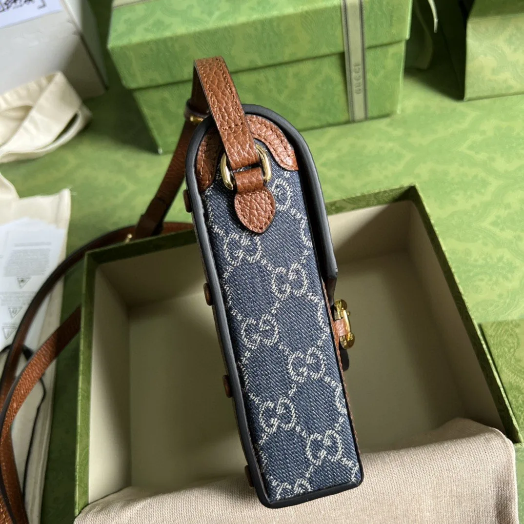 Alternative view of Gucci Horsebit 1955 Mini Bag Blue And Ivory GG Denim Jacquard /