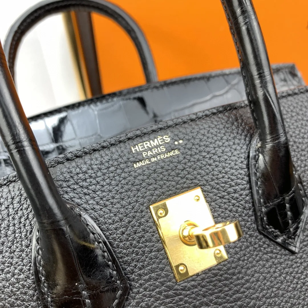 Hermes Birkin Top Handle Bag / Nata Togo Leather Black Gold Hardware - Image 2