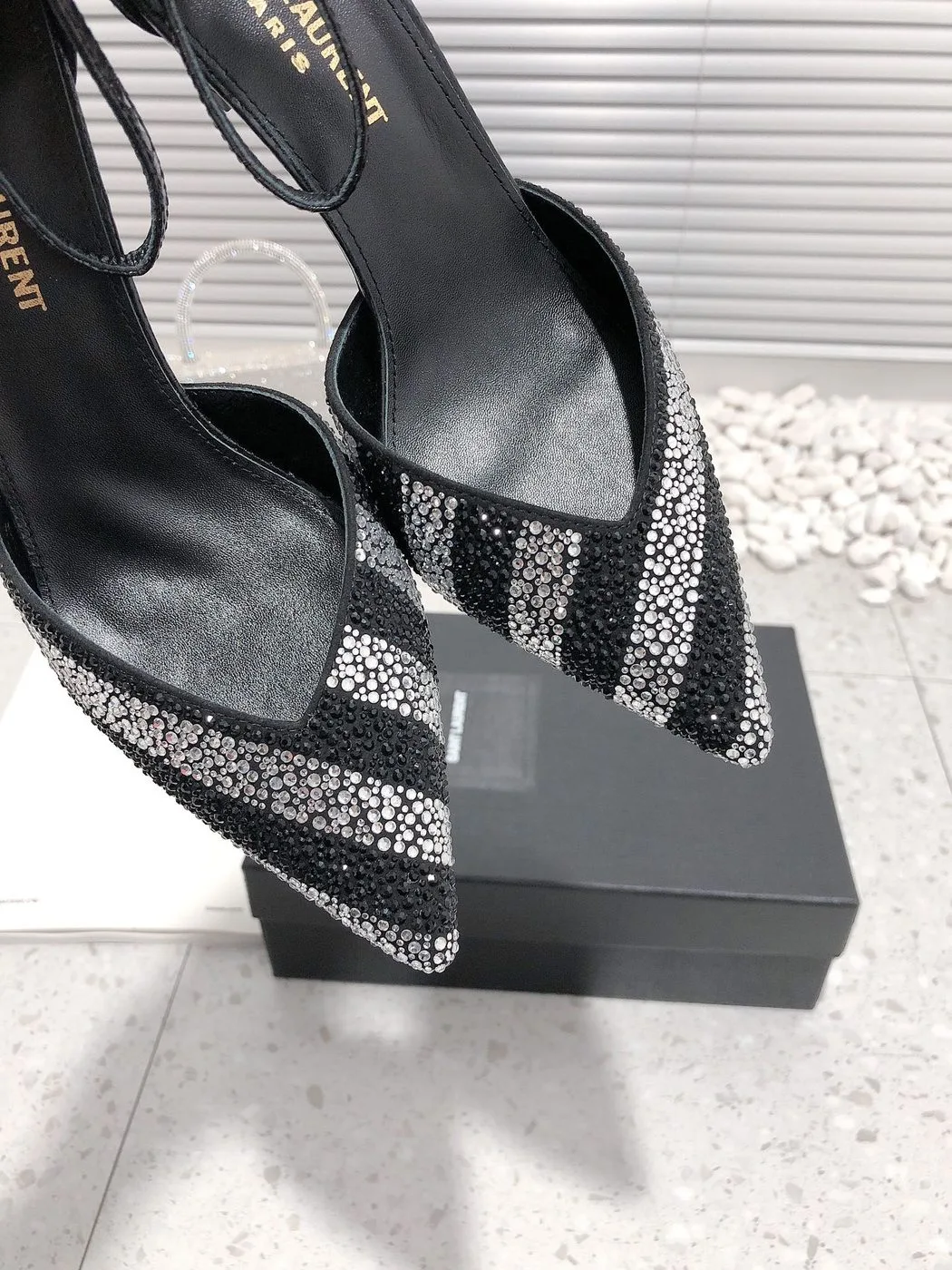 Alternative view of Saint Laurent Glittering Rhinestone Embellished Pumps Black YSL