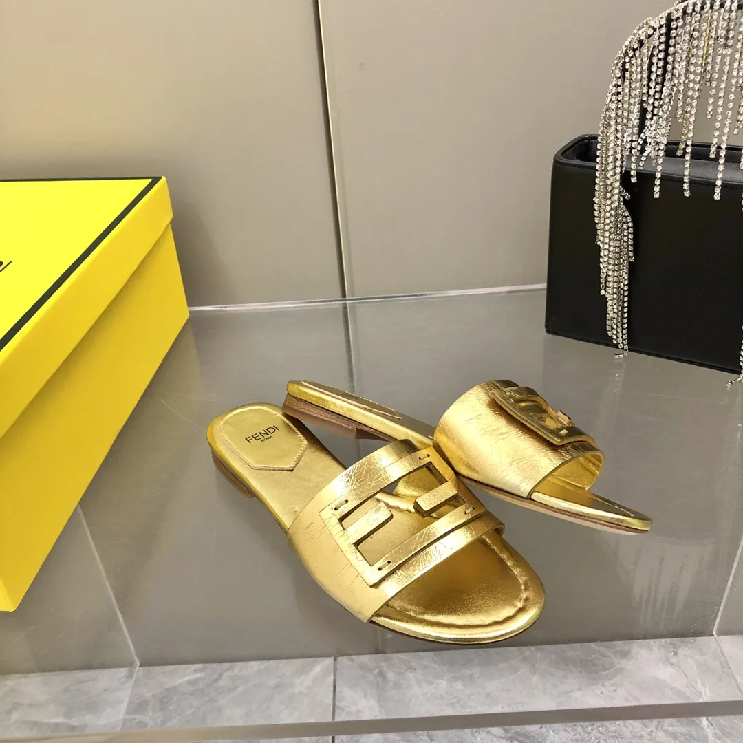 Fendi Baguette Gold Nappa Slides 8R8136AI16F0XV6 - Image 3