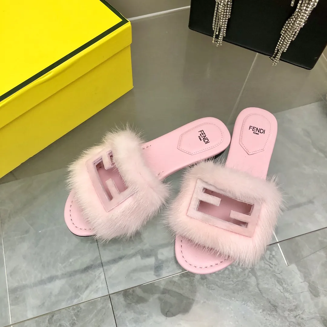 Fendi Pink Mink Slides - Image 3