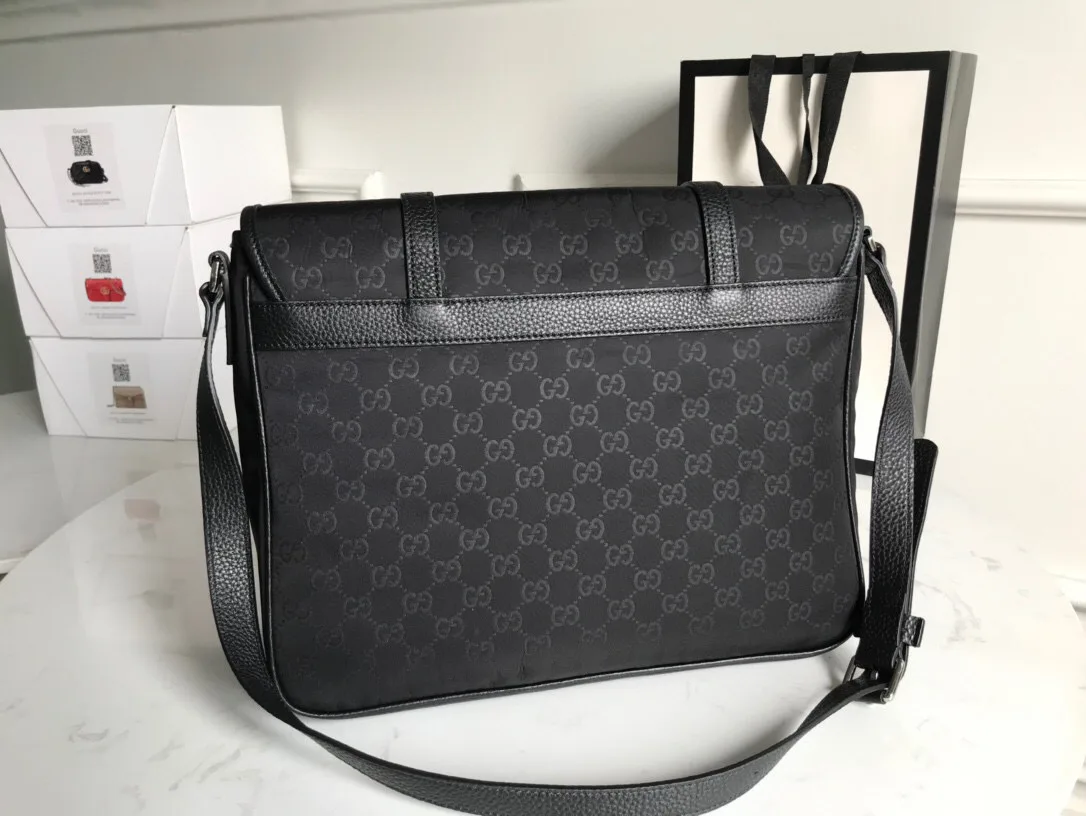 Alternative view of Gucci Shoulder Bag Nylon Shima Black GG Embossed /