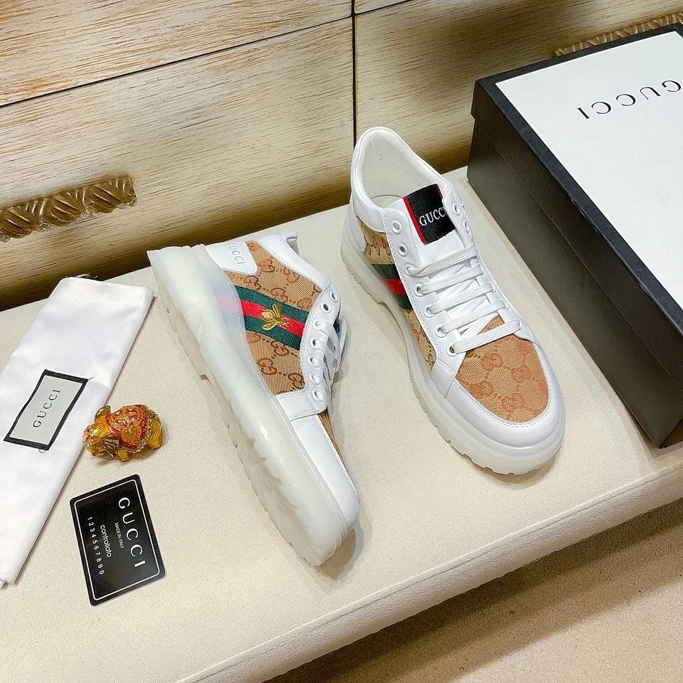 Gucci Men’s GG With Web And Bee High Top Sneaker White - Image 9