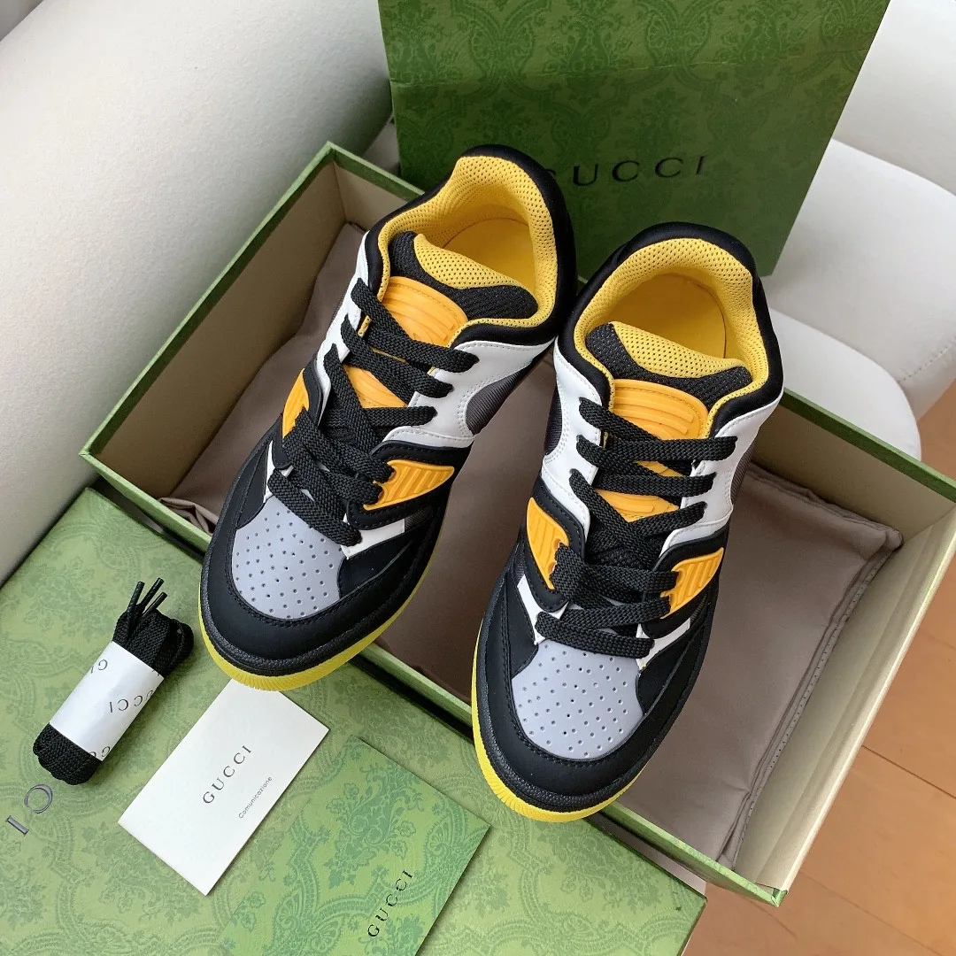 Gucci Men’s Basket Sneaker Black Yellow And White - Image 3