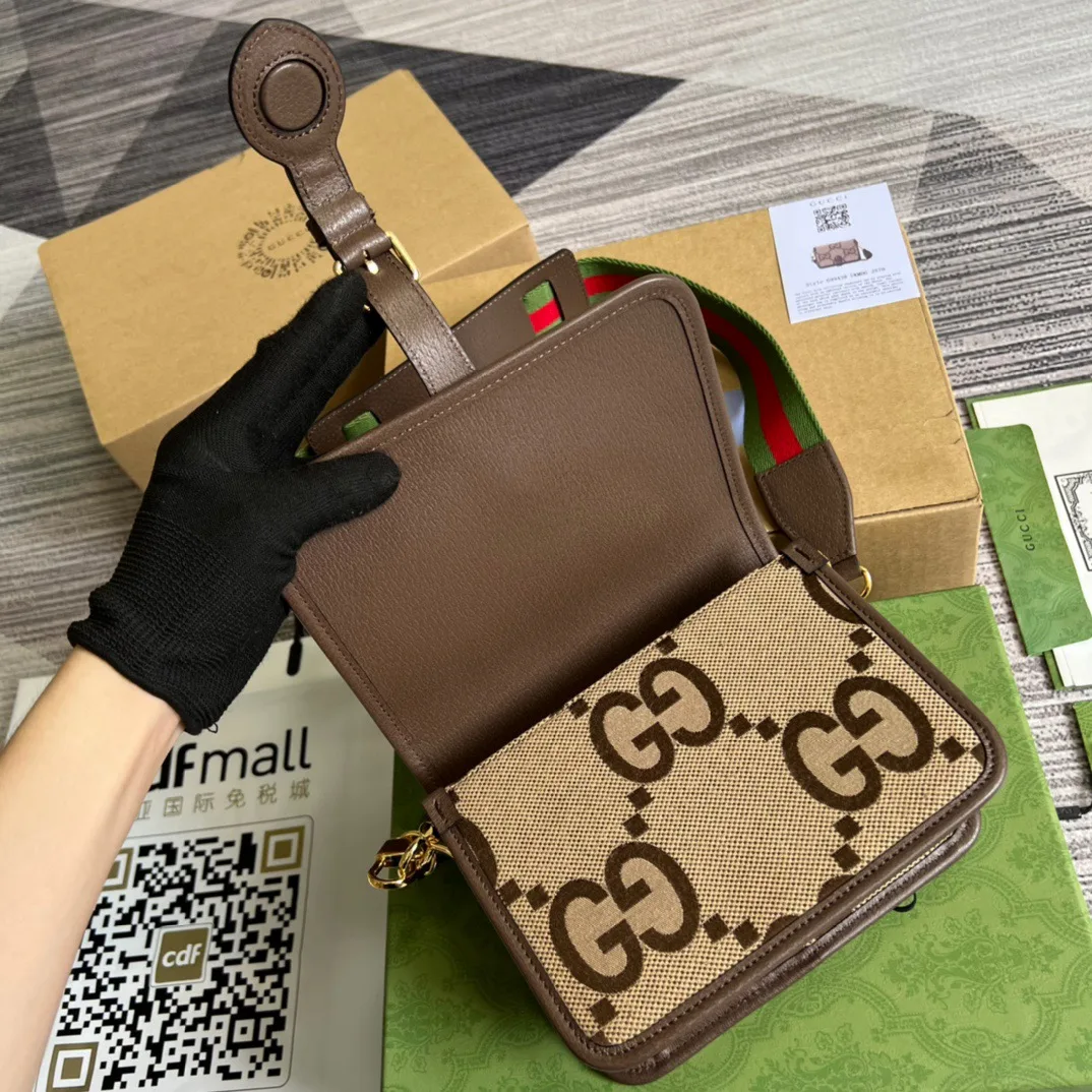 Gucci Ophidia Mini Jumbo GG Bag Camel And Ebony Jumbo GG Canvas / - Image 3