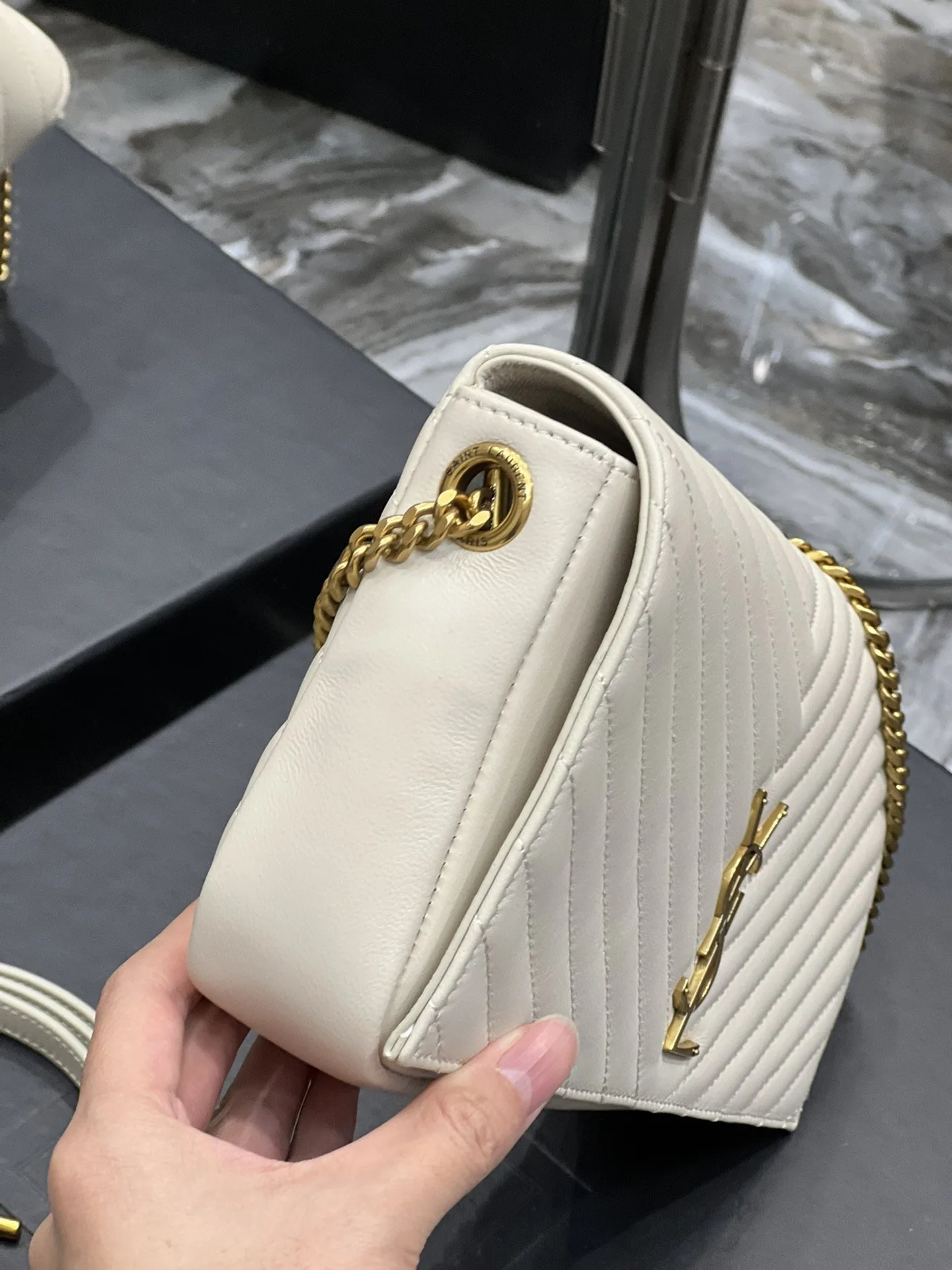 Saint Laurent Kata 99 Chain Bag White With Gold Hardware / YSL - Image 6