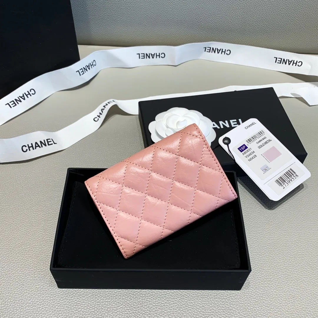 Chanel 2.55 Flap Card Holder / Gold Toned Hardware Light Pink - Image 6