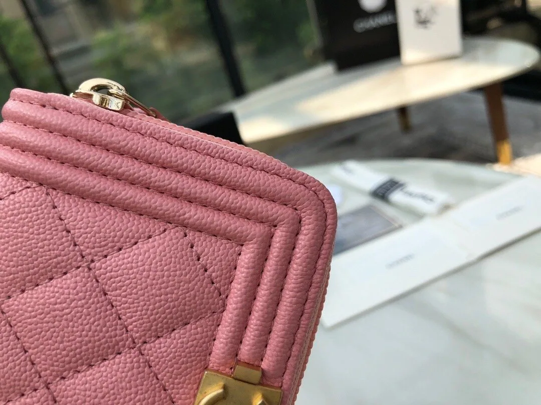Chanel CO-CO Boy Chanel Zipped Coin Purse / Gold Toned Hardware Pink - Image 6
