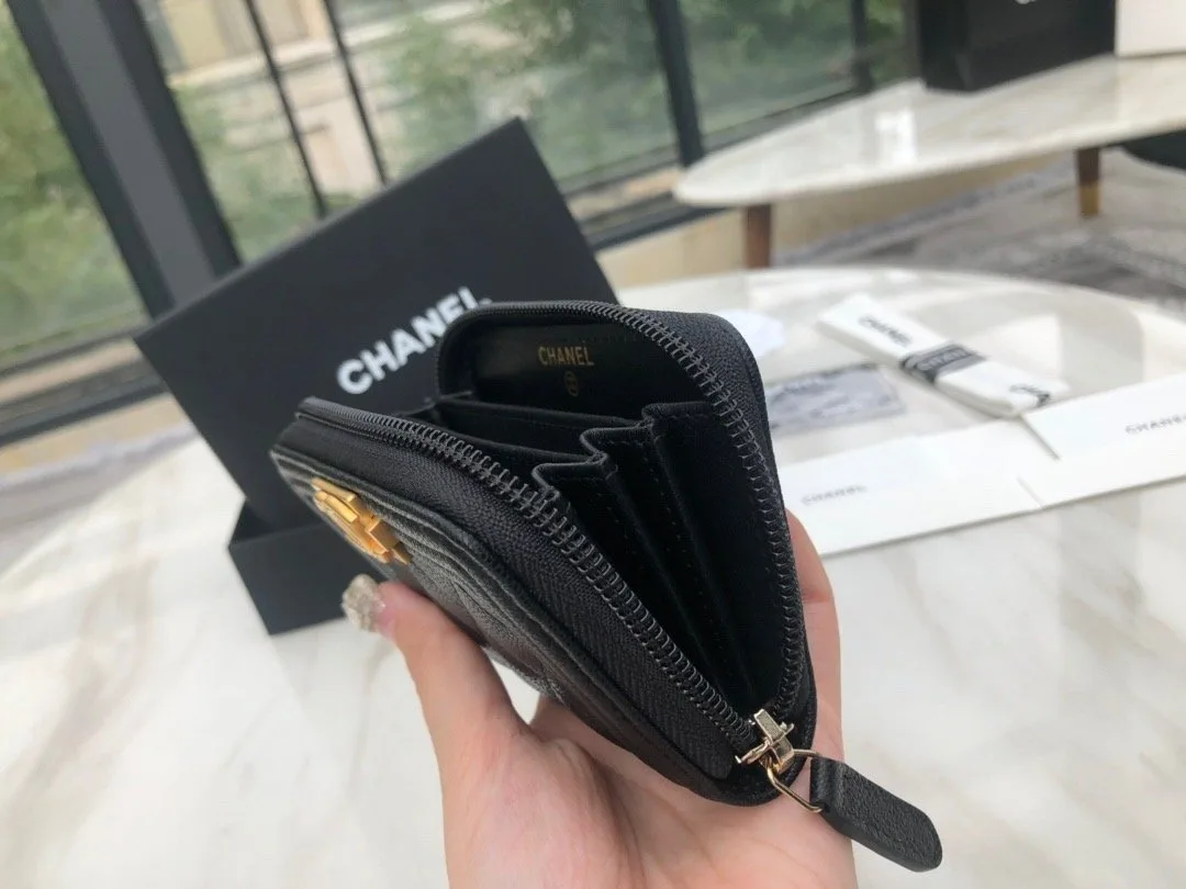 Chanel CO-CO Boy Chanel Zipped Coin Purse / Gold Toned Hardware Black - Image 6