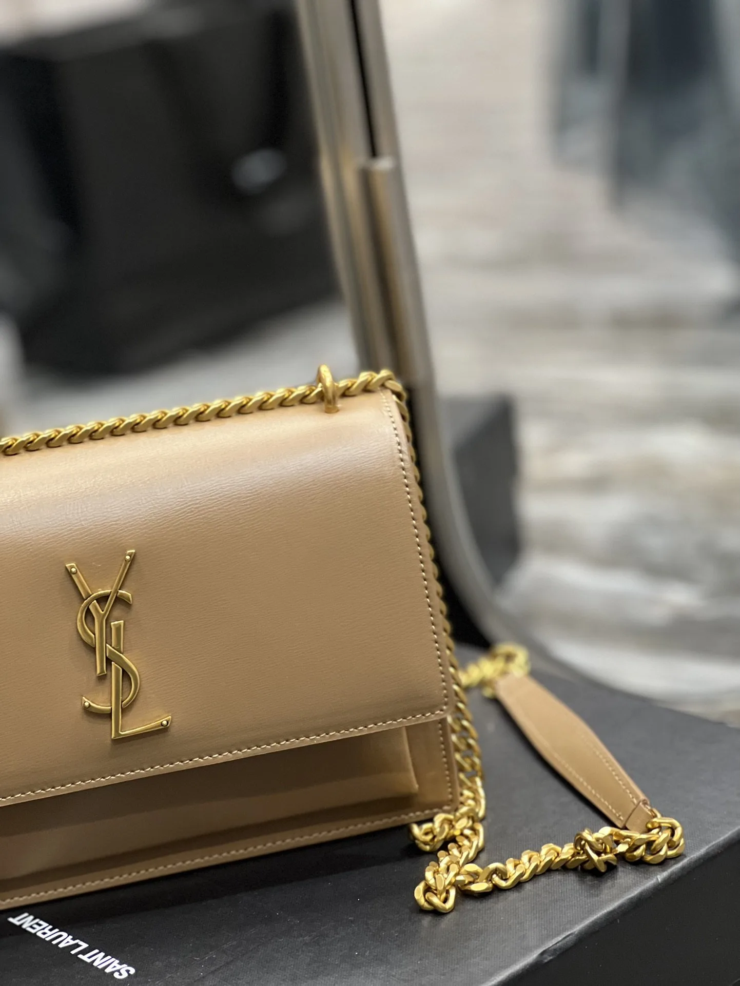 Saint Laurent Sunset Chain Medium Crossbody Bag / Dark Beige Gold Hardware - Image 7