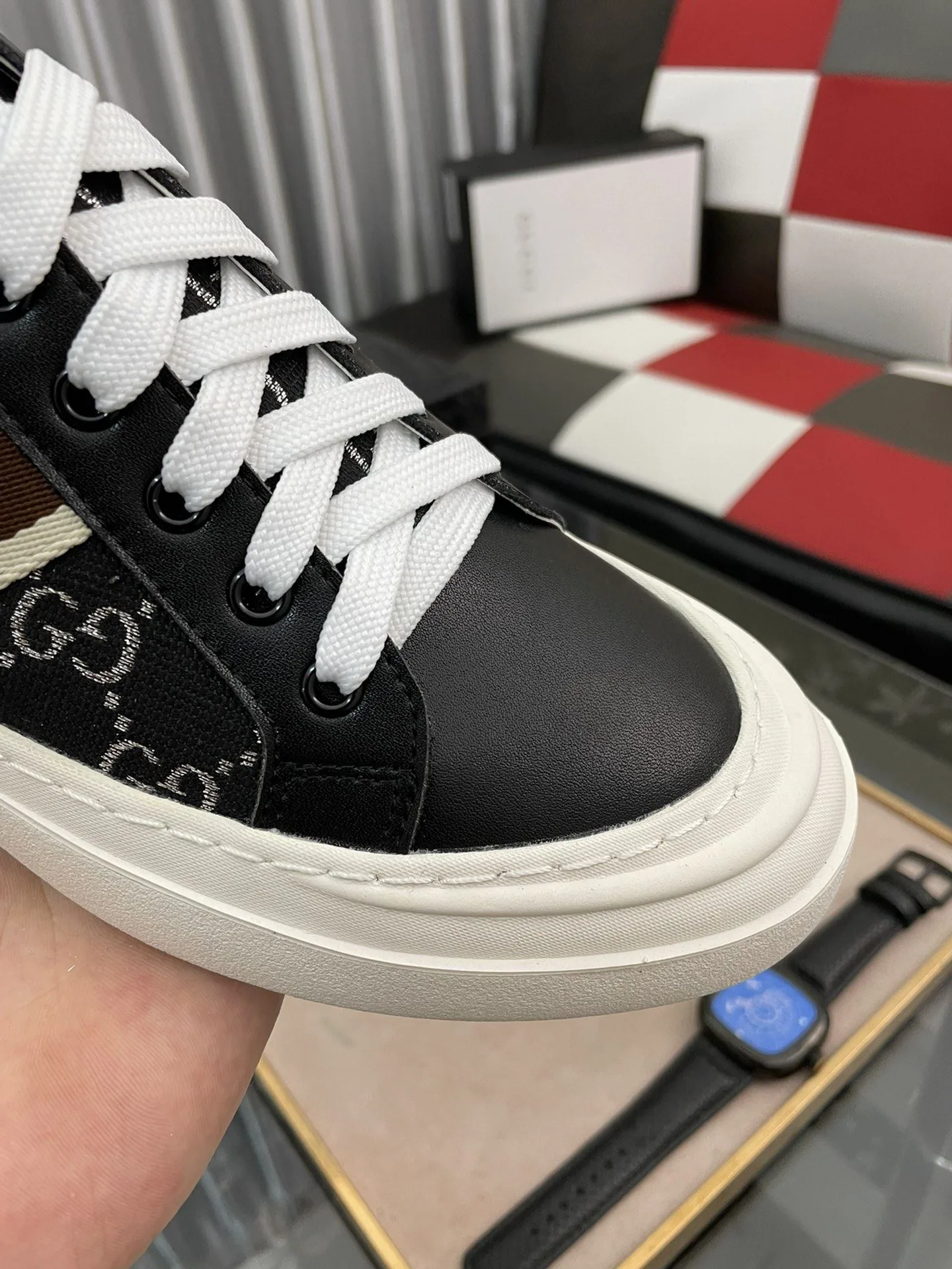 Gucci Men’s GG Embroidery Sneaker With Web Black - Image 6