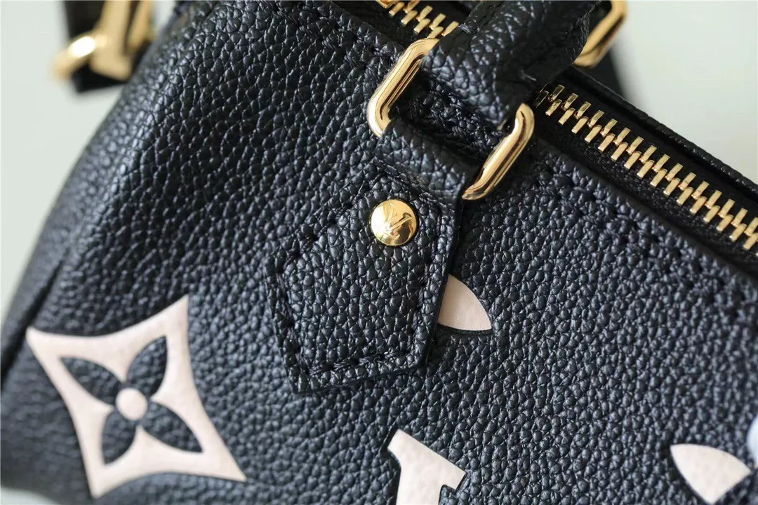 Louis Vuitton Nano Speedy Top Handle Bag / Black/ Beige Monogram Empreinte Gold Hardware - Image 8