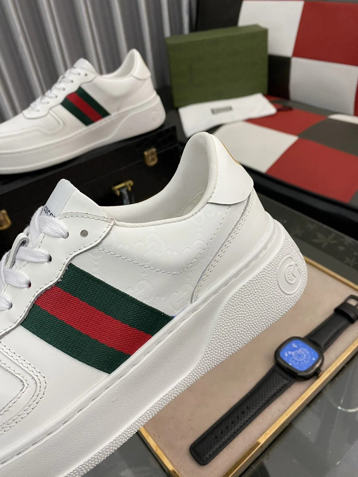 Gucci Men’s GG Sneaker With Web White - Image 4