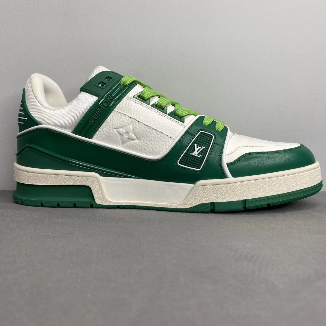 Louis Vuitton Trainer Sneaker Mix Of Materials White/Green Virgil Abloh LV 1A9VNK - Image 6