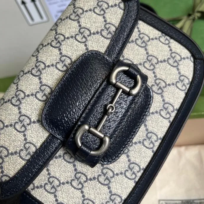 Gucci Horsebit 1955 GG Mini Bag Beige And Blue Supreme Canvas / - Image 7