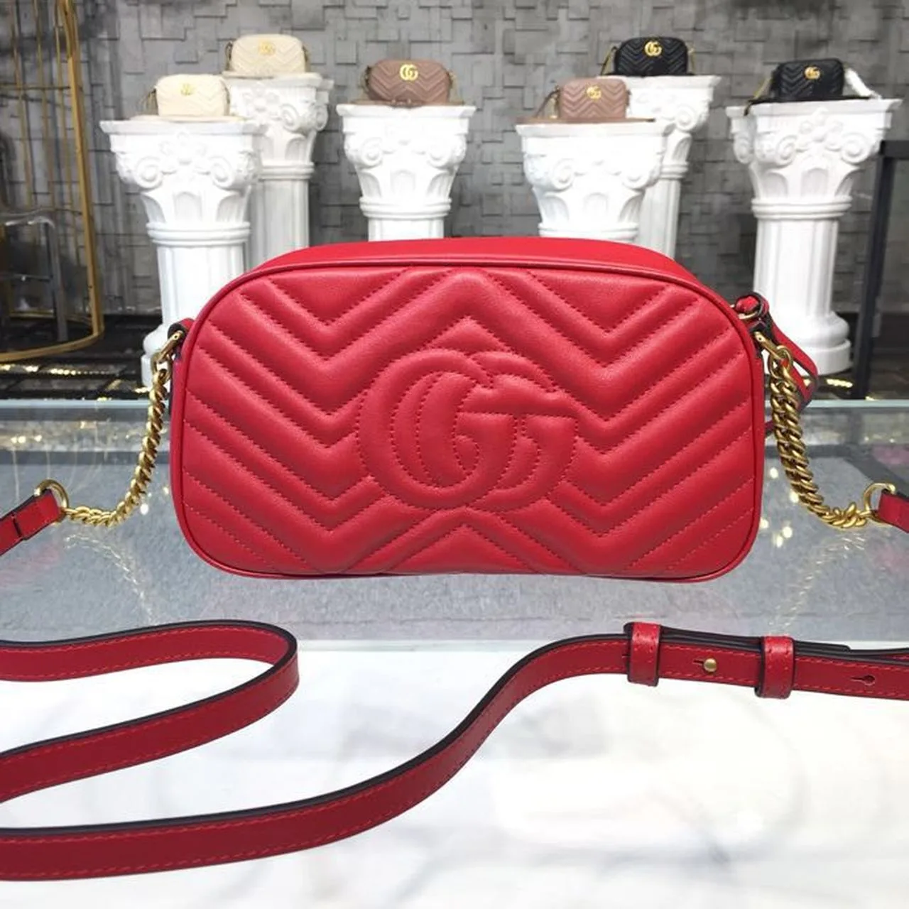 Gucci GG Marmont Small Matelassé Shoulder Bag Hibiscus Red Matelassé Chevron / - Image 5