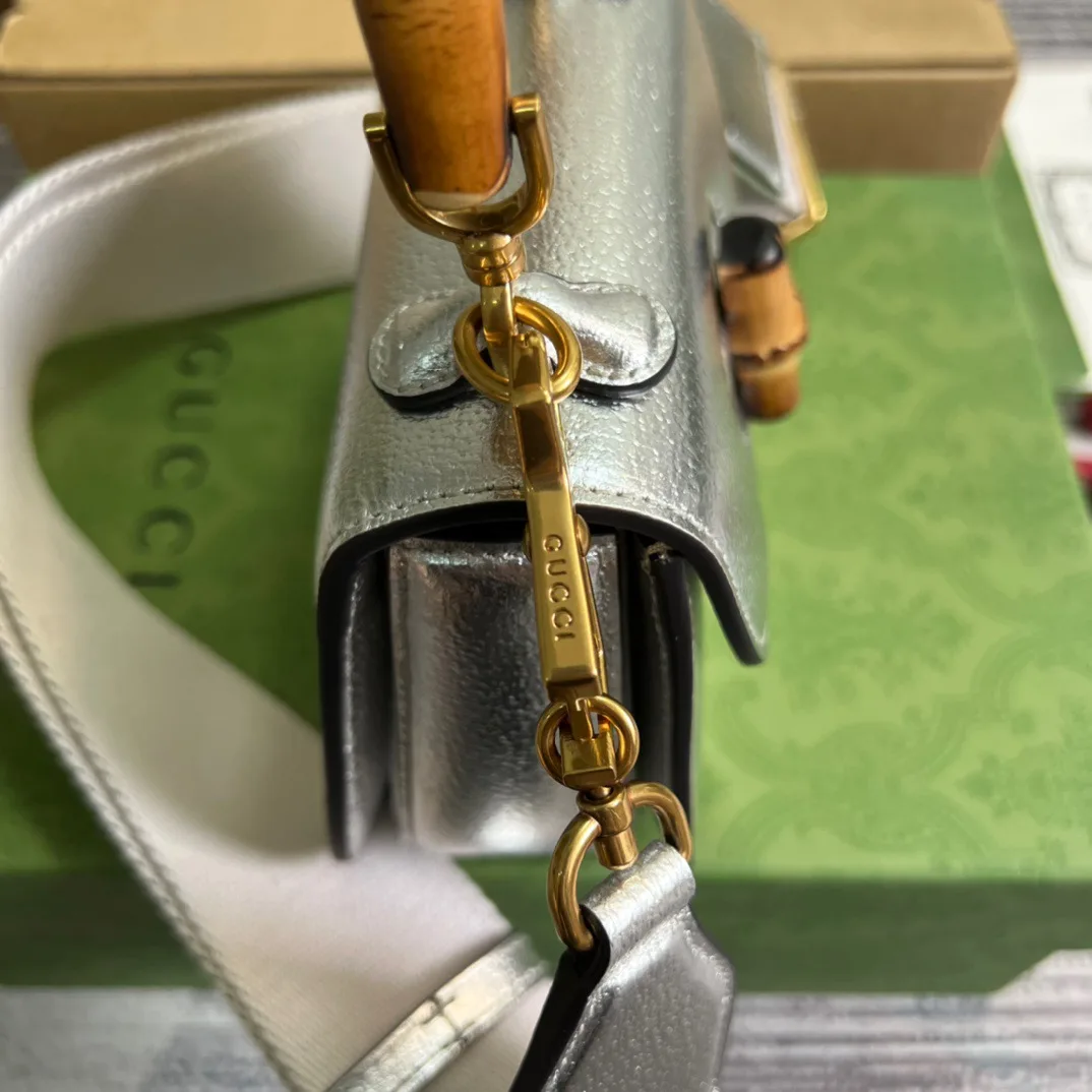 Gucci Bamboo 1947 Mini Top Handle Bag Silver - Image 8