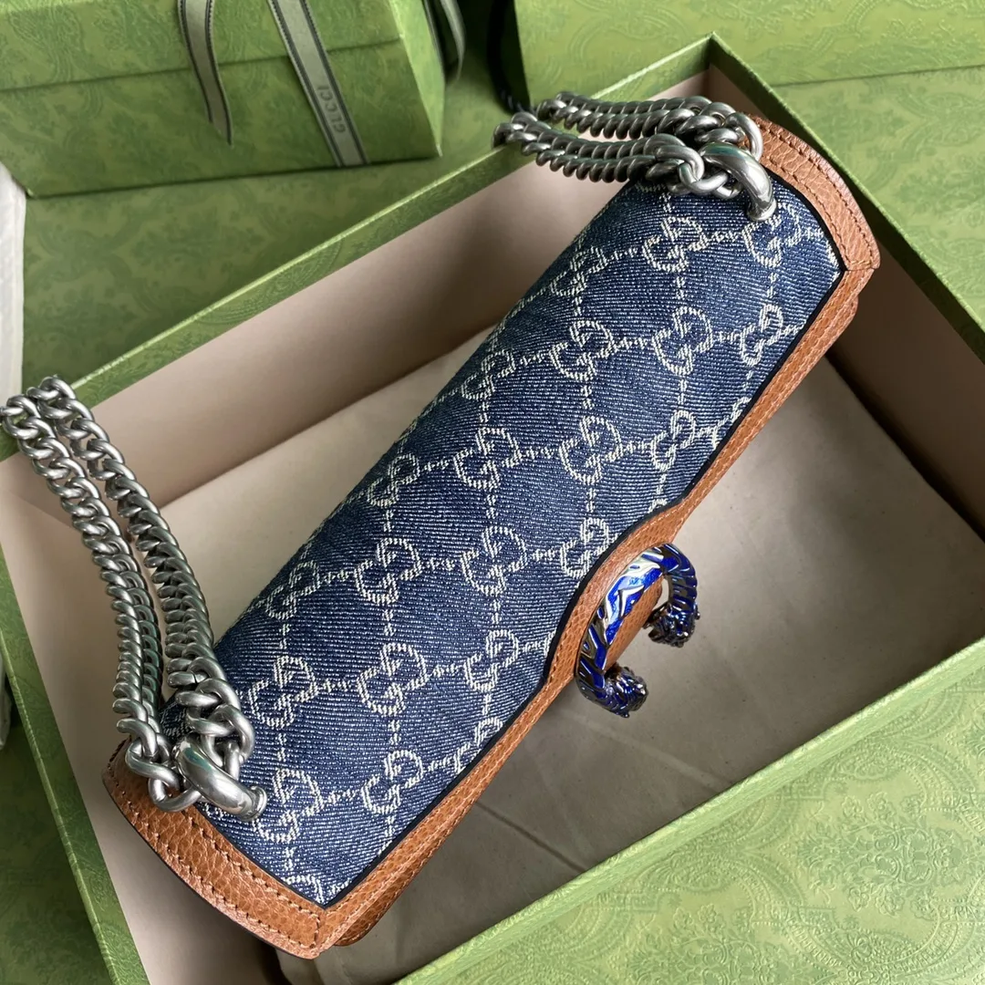 Gucci Dionysus Small Shoulder Bag / Dark Blue/ Ivory Eco Washed Organic GG Jacquard Denim Antique Silver Hardware - Image 8