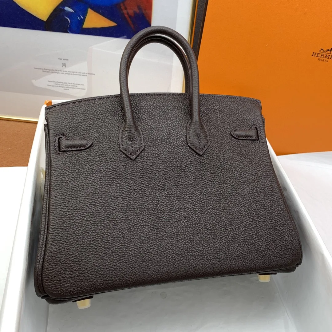 Hermes Birkin Top Handle Bag / Nata Swift Dark Brown Gold Hardware - Image 5