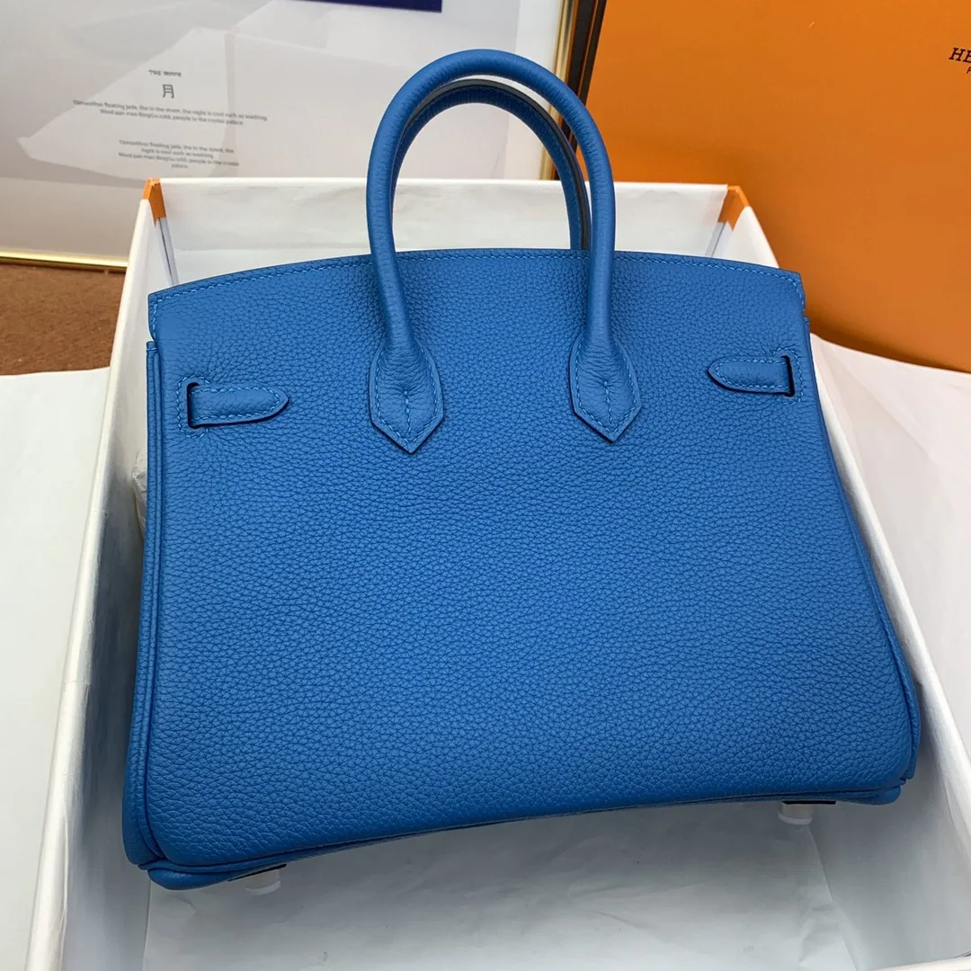 Hermes Birkin Top Handle Bag / Nata Togo Leather Blue Silver Hardware - Image 6