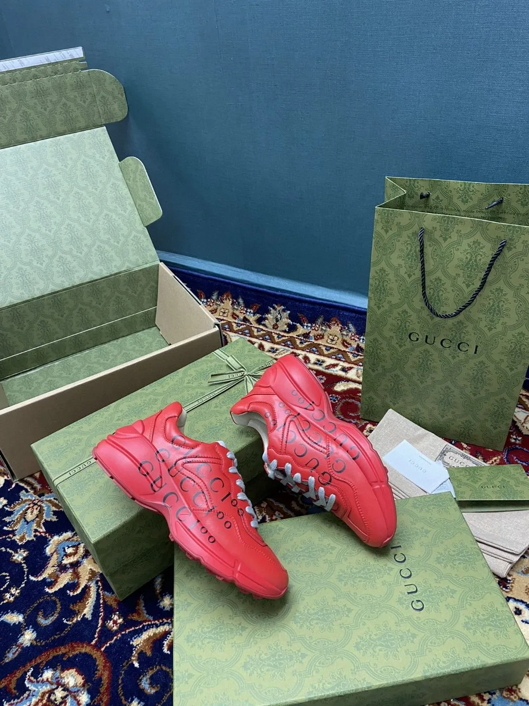Gucci Men’s 100 Rhyton Sneaker Red - Image 3