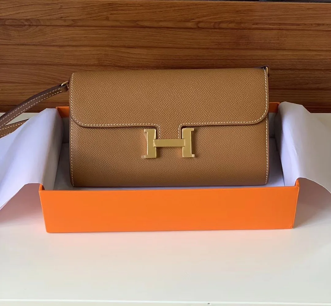 Hermes Constance Togo Long Wallet / Gold Toned Hardware Brown - Image 5