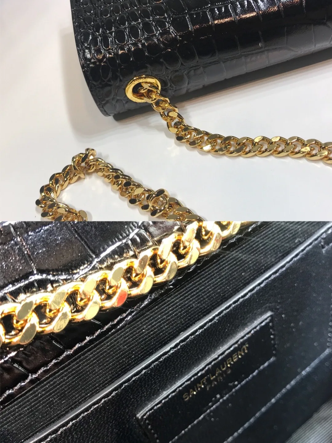 Saint Laurent Kate Medium Chain Bag With Tassel In Embossed Crocodile Black / YSL - Image 7