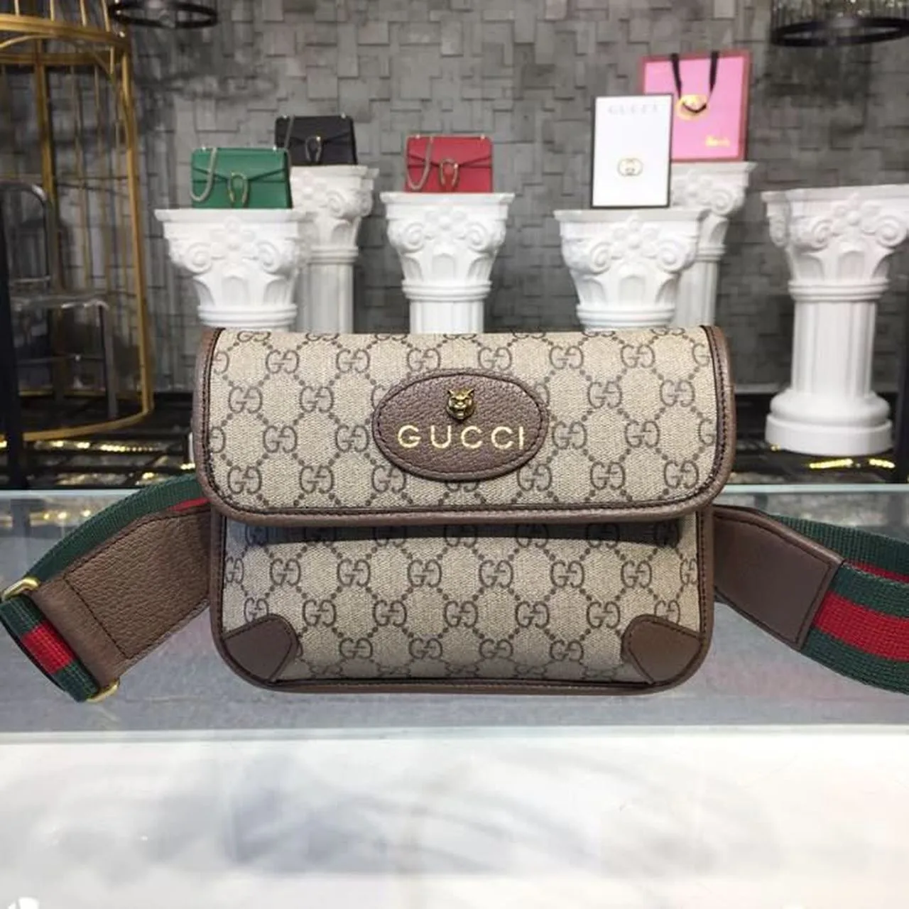 Alternative view of Gucci Neo Vintage Small Messenger Bag Beige/Ebony GG Supreme Canvas With Brown /