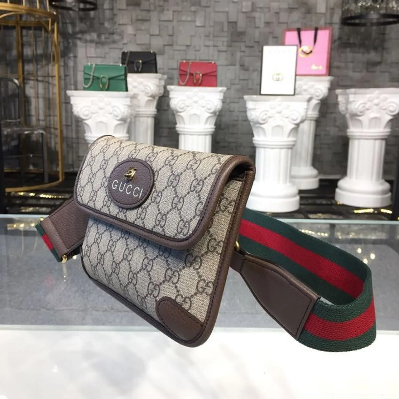 Gucci Neo Vintage Small Messenger Bag Beige/Ebony GG Supreme Canvas With Brown / - Image 3