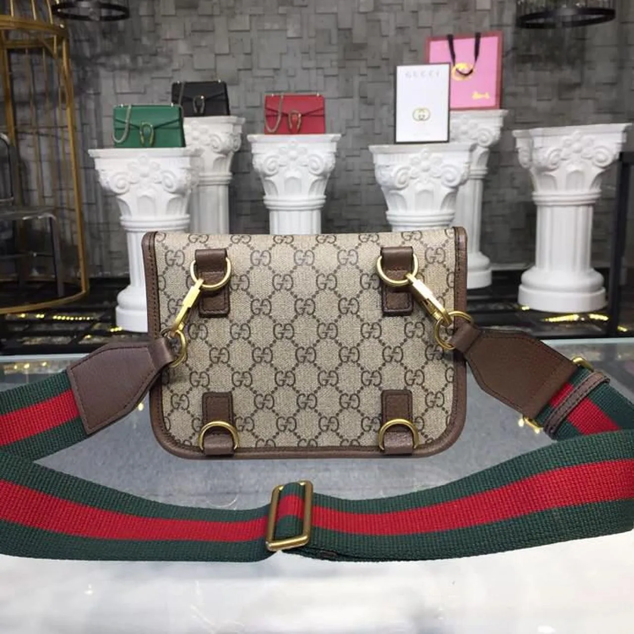 Gucci Neo Vintage Small Messenger Bag Beige/Ebony GG Supreme Canvas With Brown / - Image 4