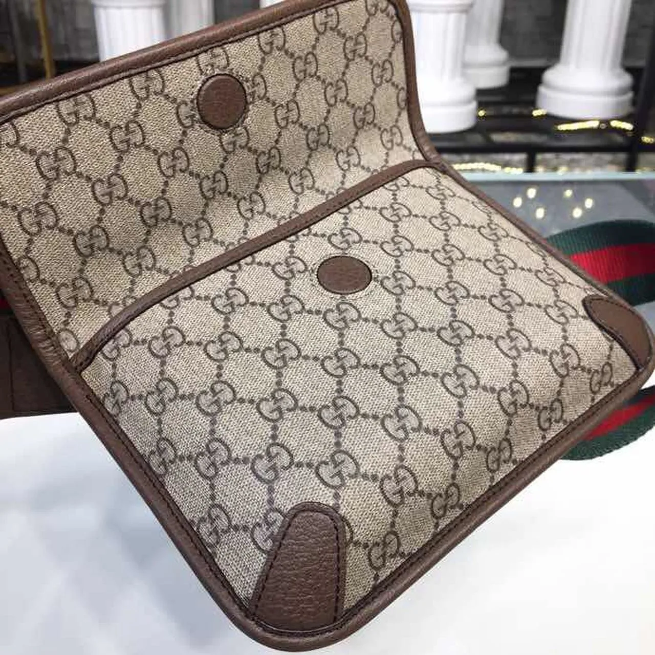 Gucci Neo Vintage Small Messenger Bag Beige/Ebony GG Supreme Canvas With Brown / - Image 8