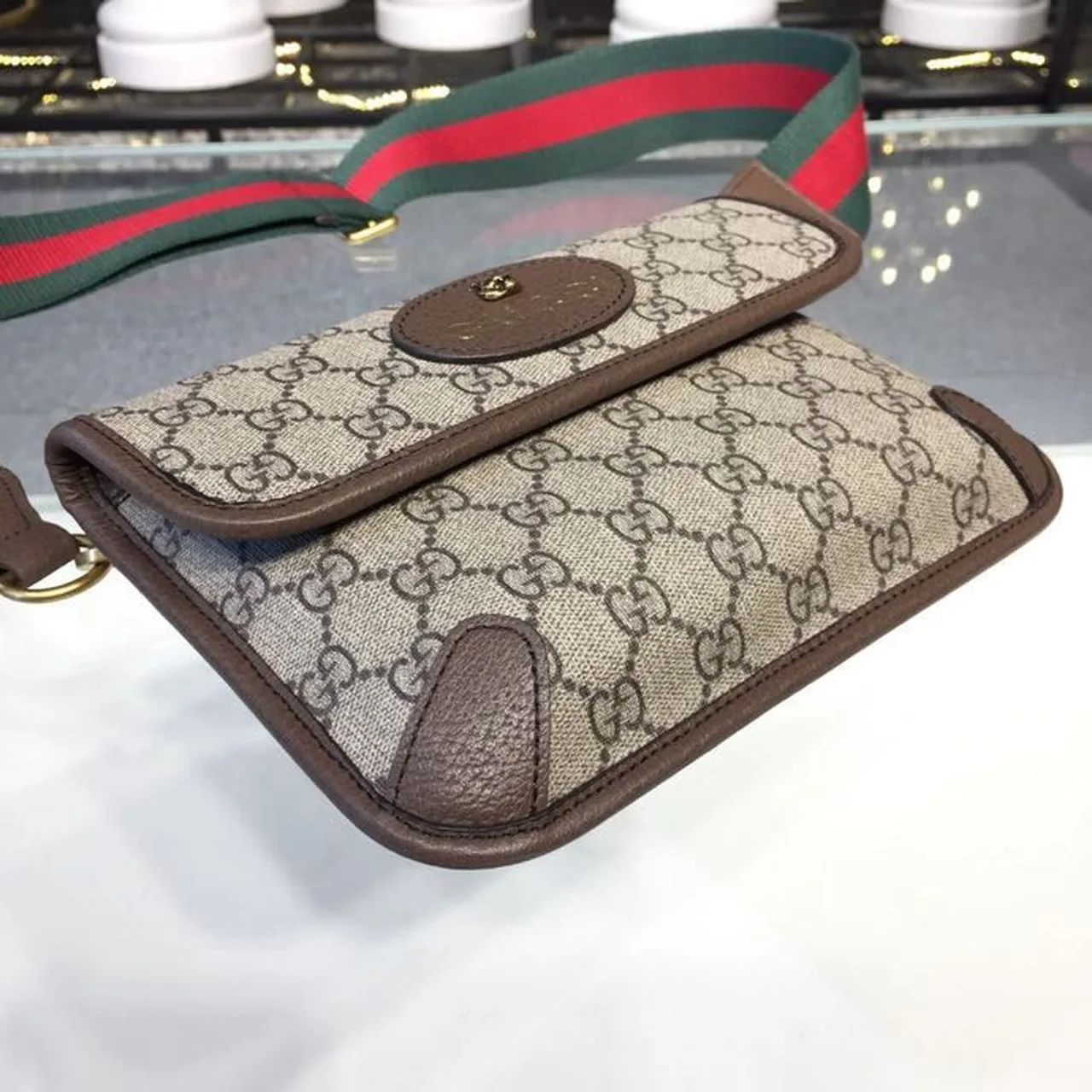 Gucci Neo Vintage Small Messenger Bag Beige/Ebony GG Supreme Canvas With Brown / - Image 5