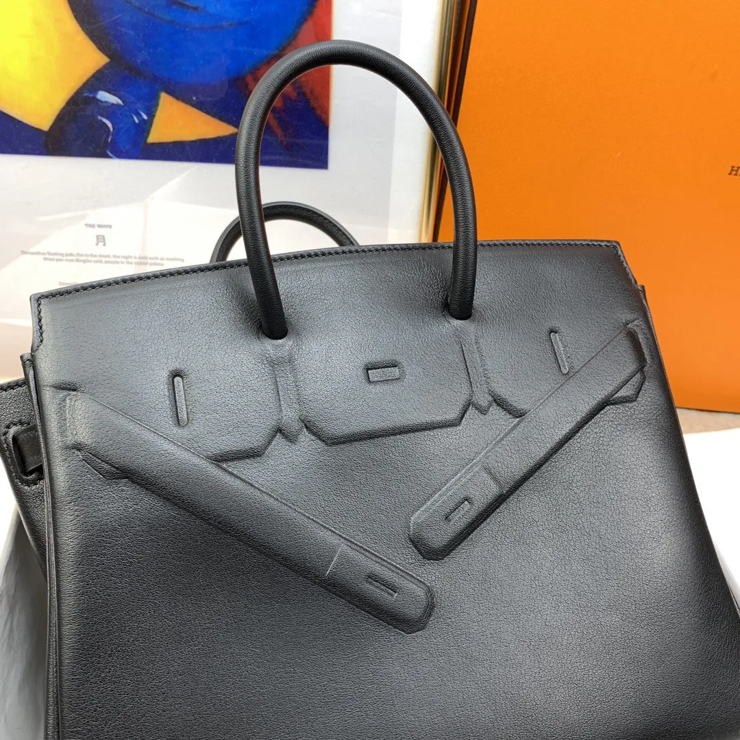 Hermes Birkin Top Handle Bag / Etoupe Shadow Black - Image 5