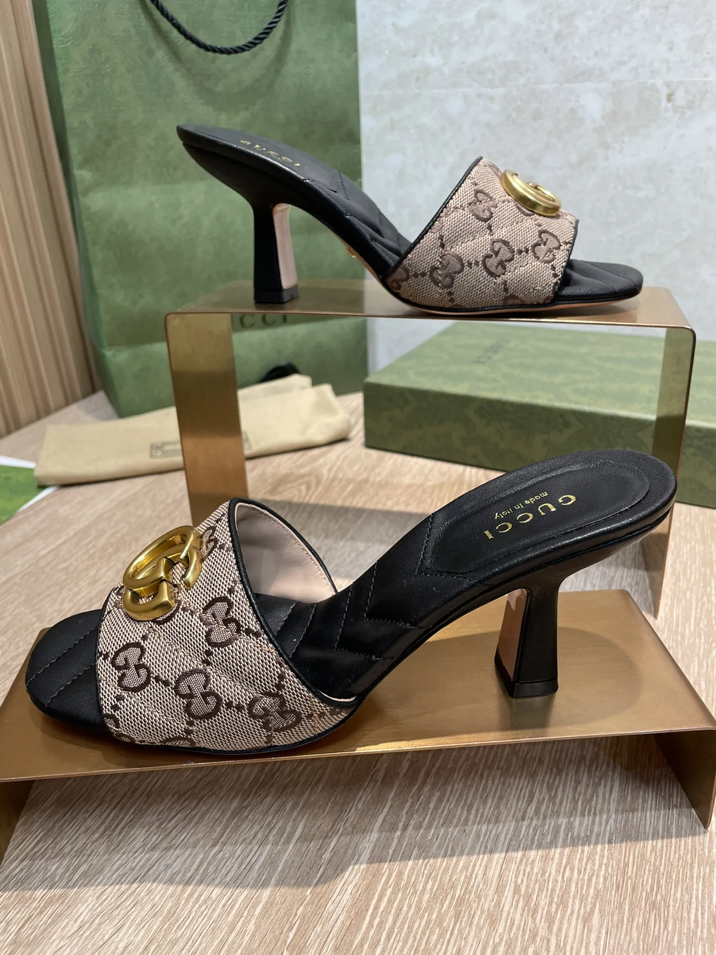 Gucci Double G Slide Sandal Chevron Matelasse Black GG - Image 5