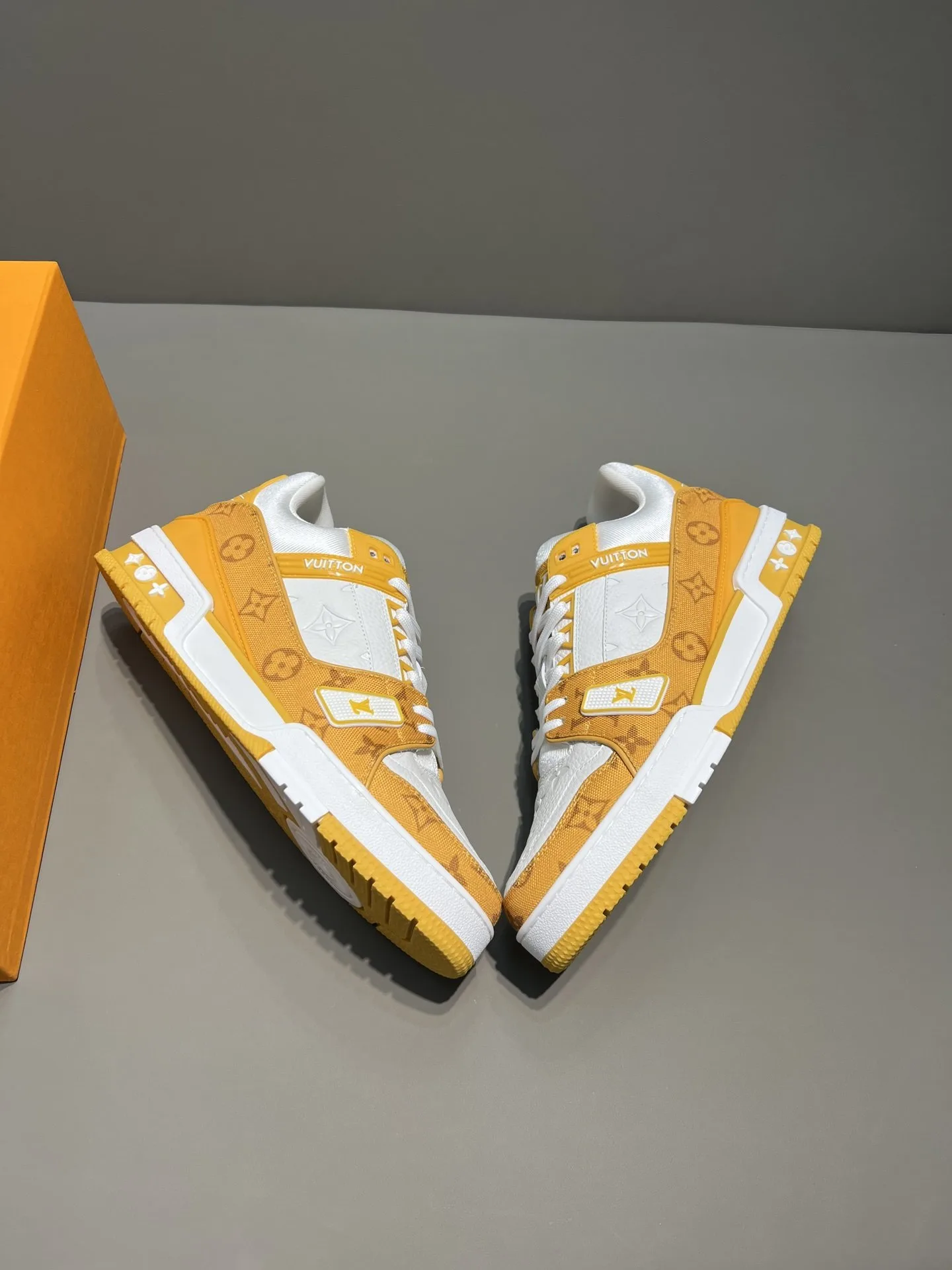 Louis Vuitton Trainer Sneaker Monogram Denim Yellow Virgil Abloh LV 1A9JHJ - Image 6