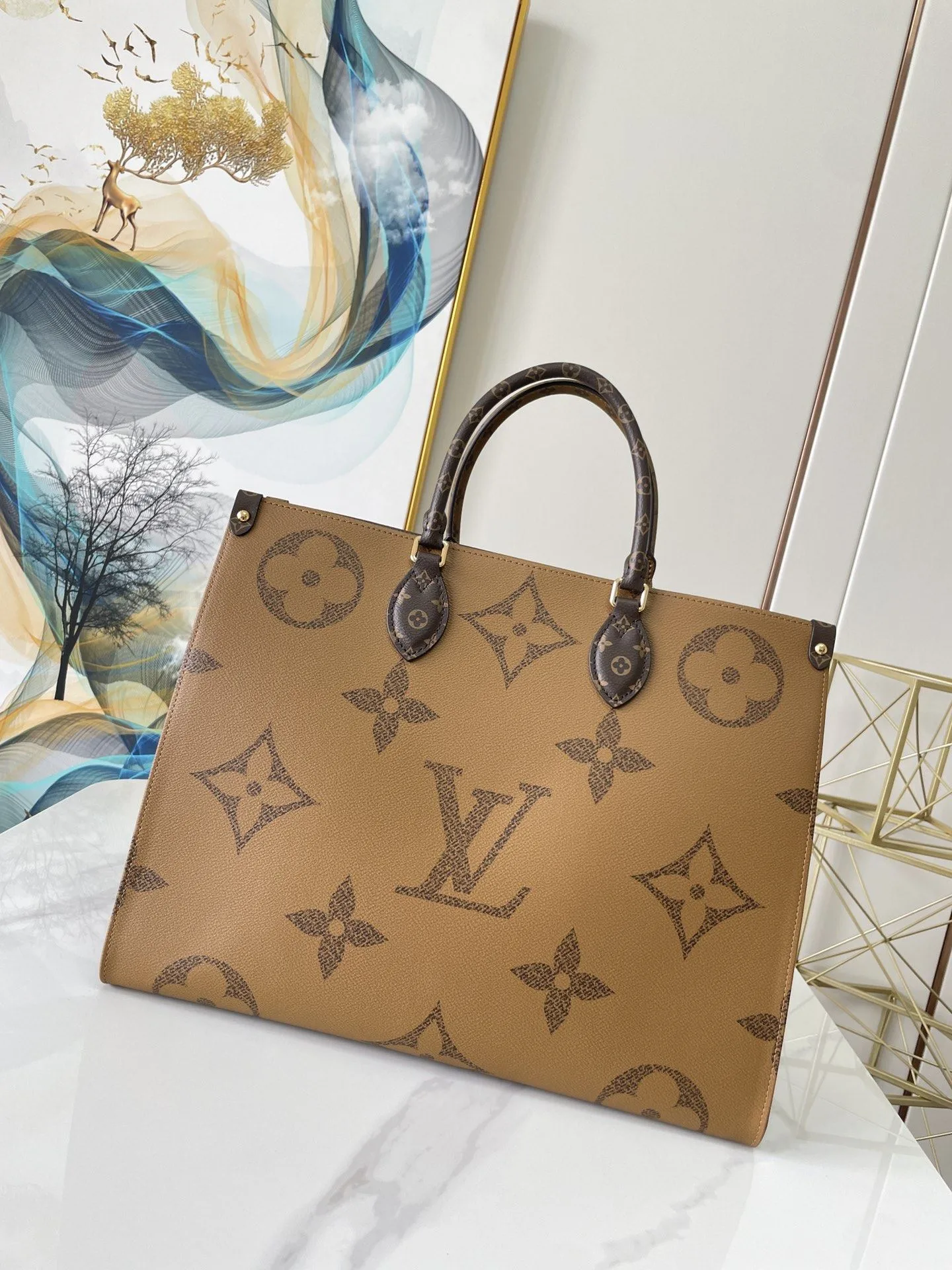 Louis Vuitton OnTheGo GM Tote Bag / Monogram Reverse Canvas Gold Hardware - Image 7